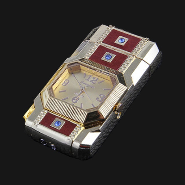 Butane Windproof Lighter Luxury Gold Watch LED Luminous Jet Turbine Gas Cigar Lighter Accessory.