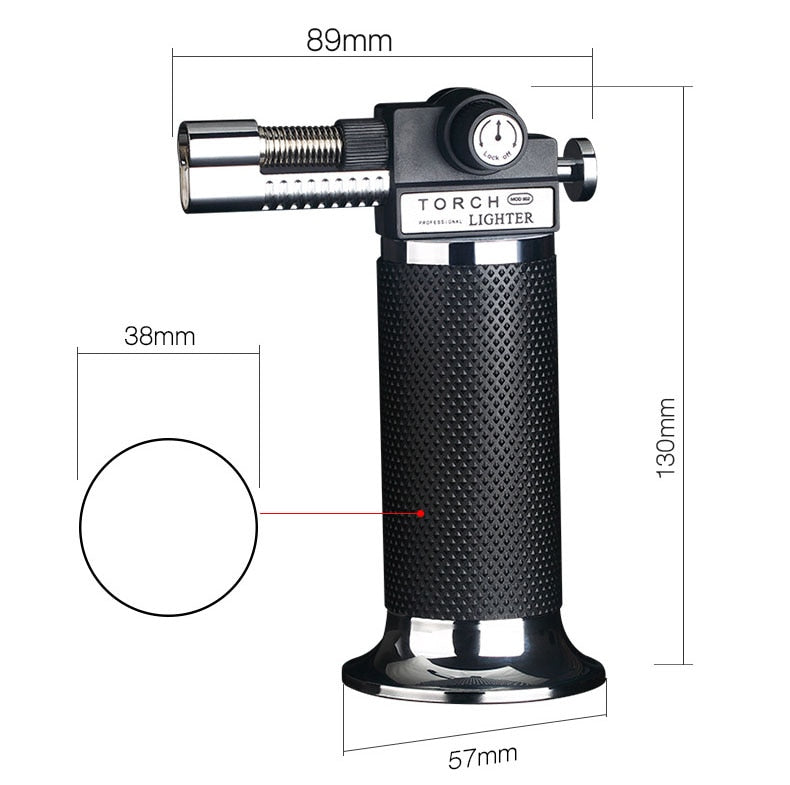 Cigar Torch Lighter Windproof Indoor Outdoor High Capacity Torch Turbine Lighter Spray Gun Black And Silver.