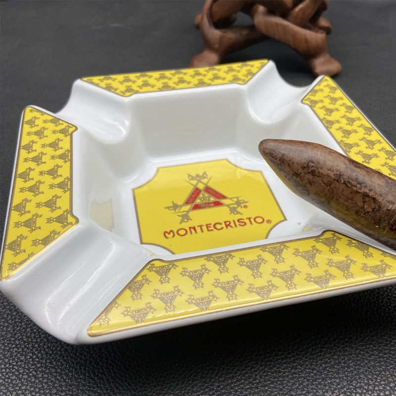 Heavy Duty 2021 High Quality Ceramic Montecristo Cigar Ashtray Home Office Or Business Classic 4-Slot Cigar Holder Ashtray.