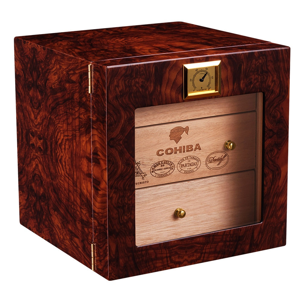 COHIBA Cigar Humidor Spanish Cedar Wood 3 Layers Large Capacity Cigar Humidor With Hygrometer Luxury Cigar Humidor Cabinet Case