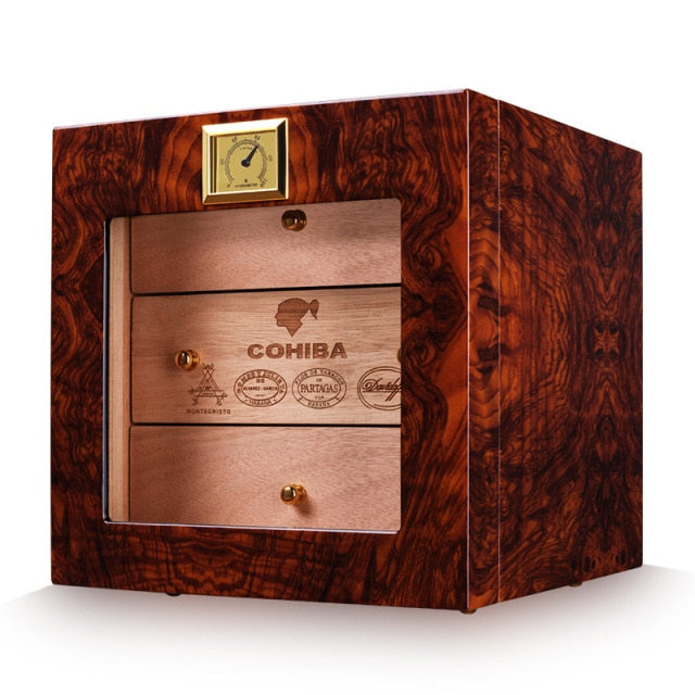 COHIBA Cigar Humidor Spanish Cedar Wood 3 Layers Large Capacity Cigar Humidor With Hygrometer Luxury Cigar Humidor Cabinet Case