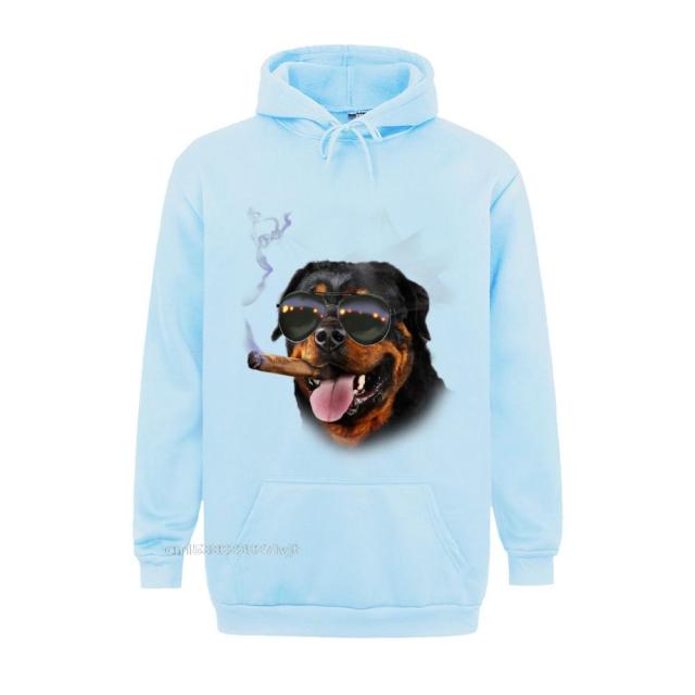 Cigar Hoodie Rottweiler With Cigar Wearing Aviator Sunglass Dog Cotton Hoodie Group Streetwear Custom Retro