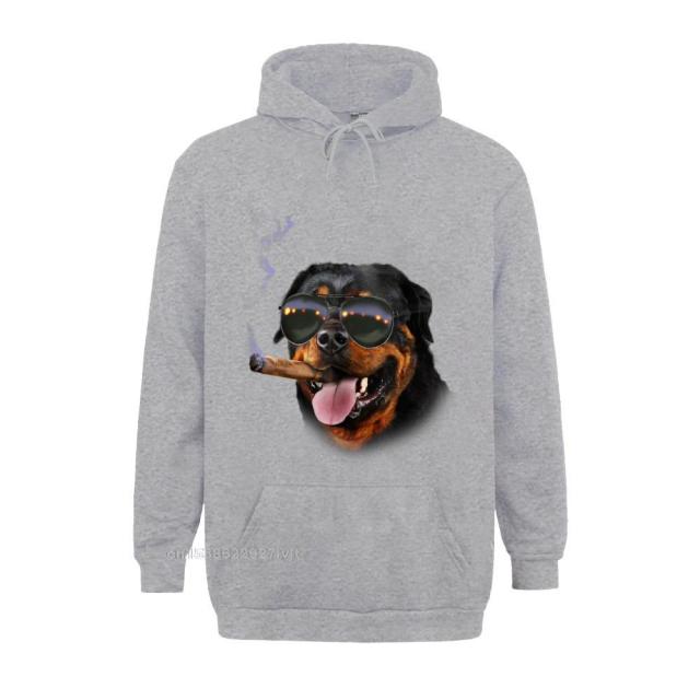 Cigar Hoodie Rottweiler With Cigar Wearing Aviator Sunglass Dog Cotton Hoodie Group Streetwear Custom Retro