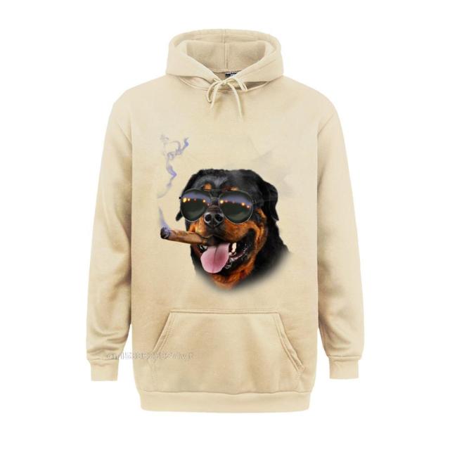 Cigar Hoodie Rottweiler With Cigar Wearing Aviator Sunglass Dog Cotton Hoodie Group Streetwear Custom Retro