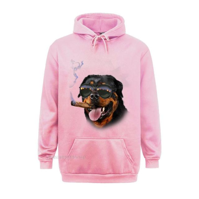 Cigar Hoodie Rottweiler With Cigar Wearing Aviator Sunglass Dog Cotton Hoodie Group Streetwear Custom Retro