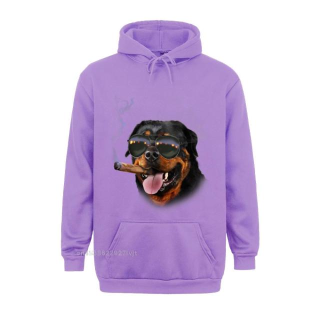 Cigar Hoodie Rottweiler With Cigar Wearing Aviator Sunglass Dog Cotton Hoodie Group Streetwear Custom Retro