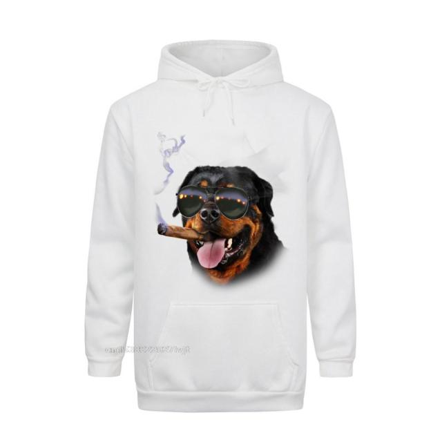 Cigar Hoodie Rottweiler With Cigar Wearing Aviator Sunglass Dog Cotton Hoodie Group Streetwear Custom Retro