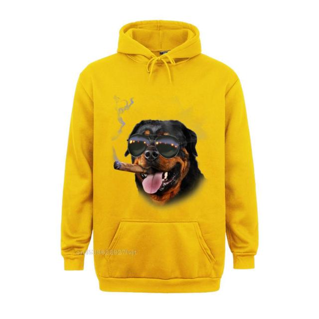 Cigar Hoodie Rottweiler With Cigar Wearing Aviator Sunglass Dog Cotton Hoodie Group Streetwear Custom Retro