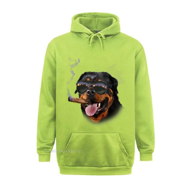 Cigar Hoodie Rottweiler With Cigar Wearing Aviator Sunglass Dog Cotton Hoodie Group Streetwear Custom Retro