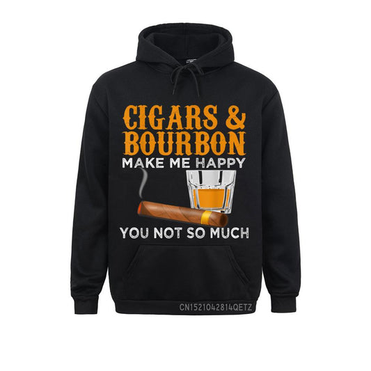 Cigar Hoodie Cozy Long Sleeve "Cigars And Bourbon" Funny Cigar Lover Gear For Men & Women Sportswear Multi Colors.