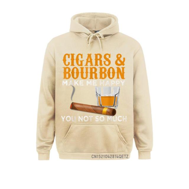 Cigar Hoodie Cozy Long Sleeve "Cigars And Bourbon" Funny Cigar Lover Gear For Men & Women Sportswear Multi Colors.