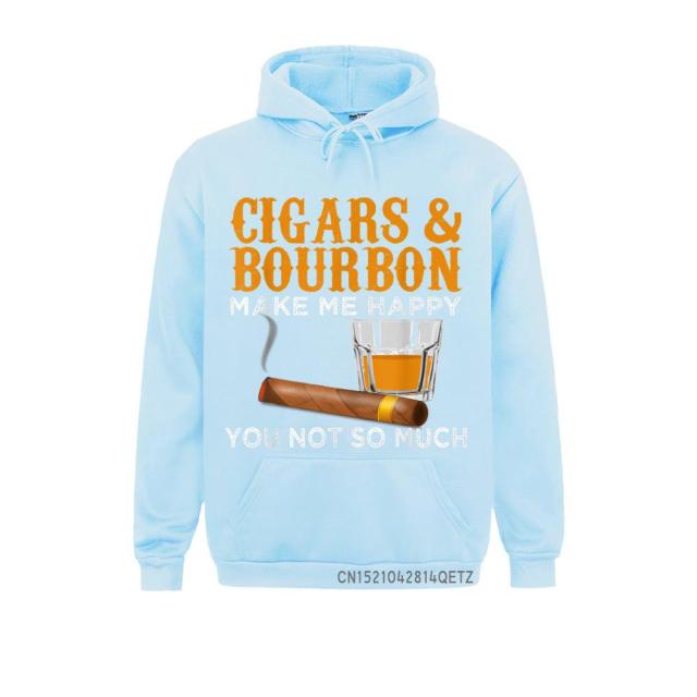 Cigar Hoodie Cozy Long Sleeve "Cigars And Bourbon" Funny Cigar Lover Gear For Men & Women Sportswear Multi Colors.