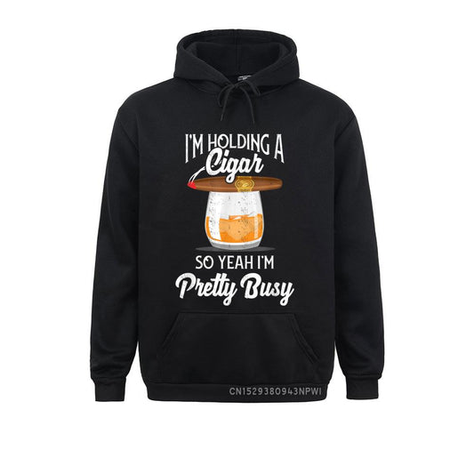 Hoodie Cigar Smoking Pullover Smoking And Drinking Hoodie For Men & Women Sportswear Design.