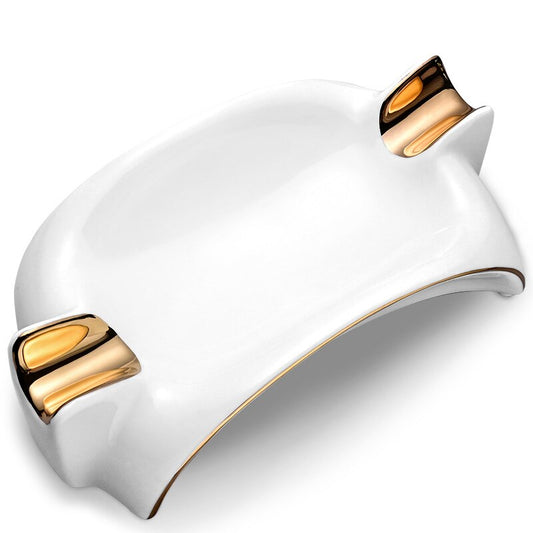 Cigar Ashtray Bone Style Shape Large Beautiful White Or Black With 2 Gold Cigar Holders.