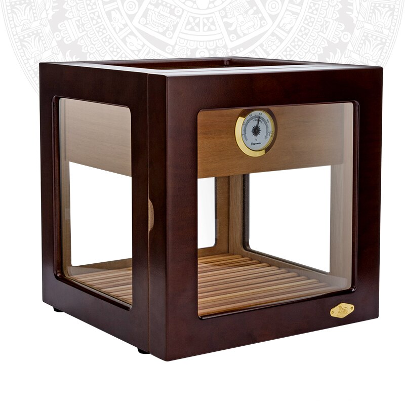 Large Cigar Box Display Box Humidor Glass Side for 50 Cigars with Cigar Hygrometer &amp; Humidifier Wooden Cigar Humidor CH-020