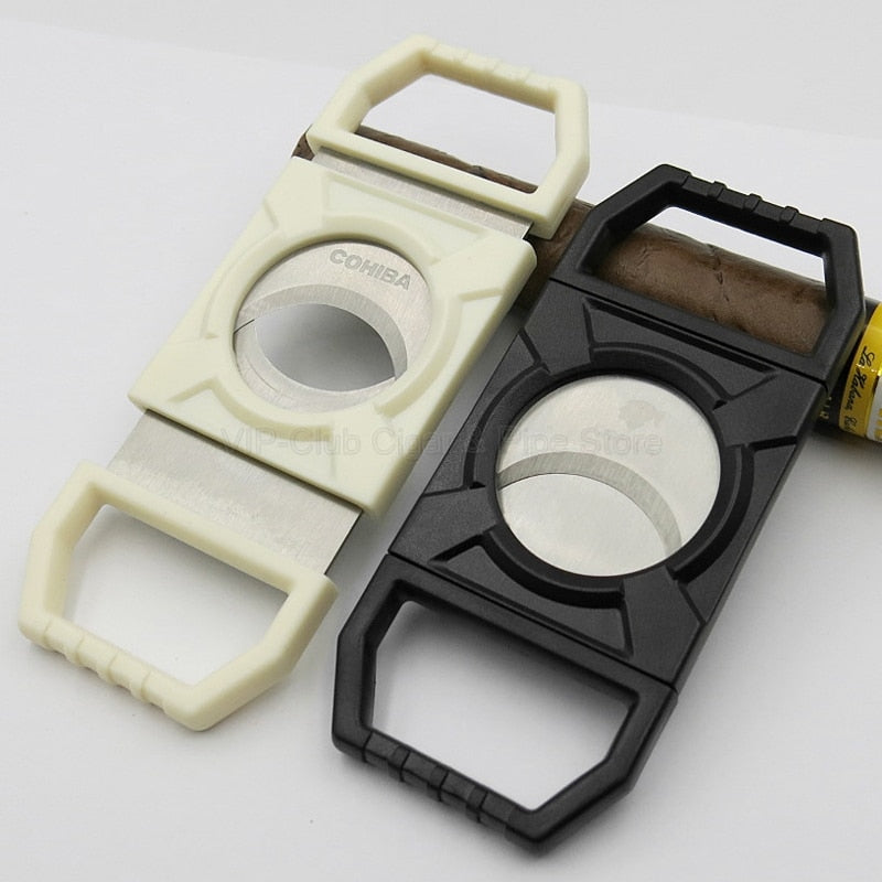 COHIBA Stainless Steel Black And White Cigar Cutters Big Ring Gauge Smooth Very Sharp Metal Blades.