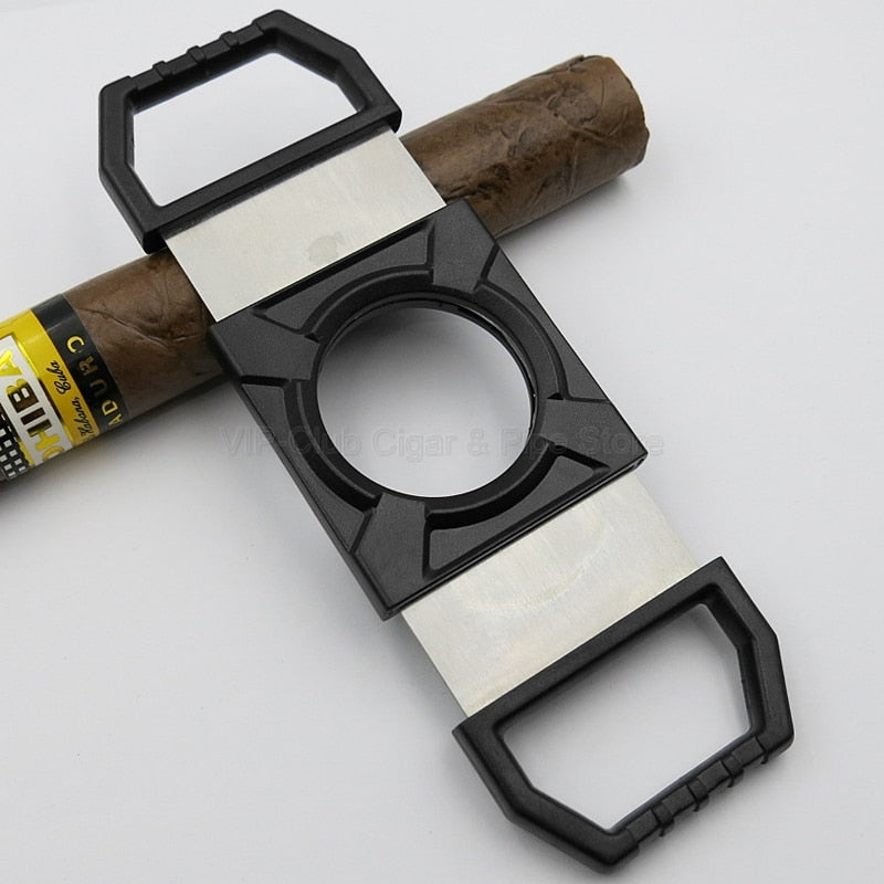 COHIBA Stainless Steel Black And White Cigar Cutters Big Ring Gauge Smooth Very Sharp Metal Blades.