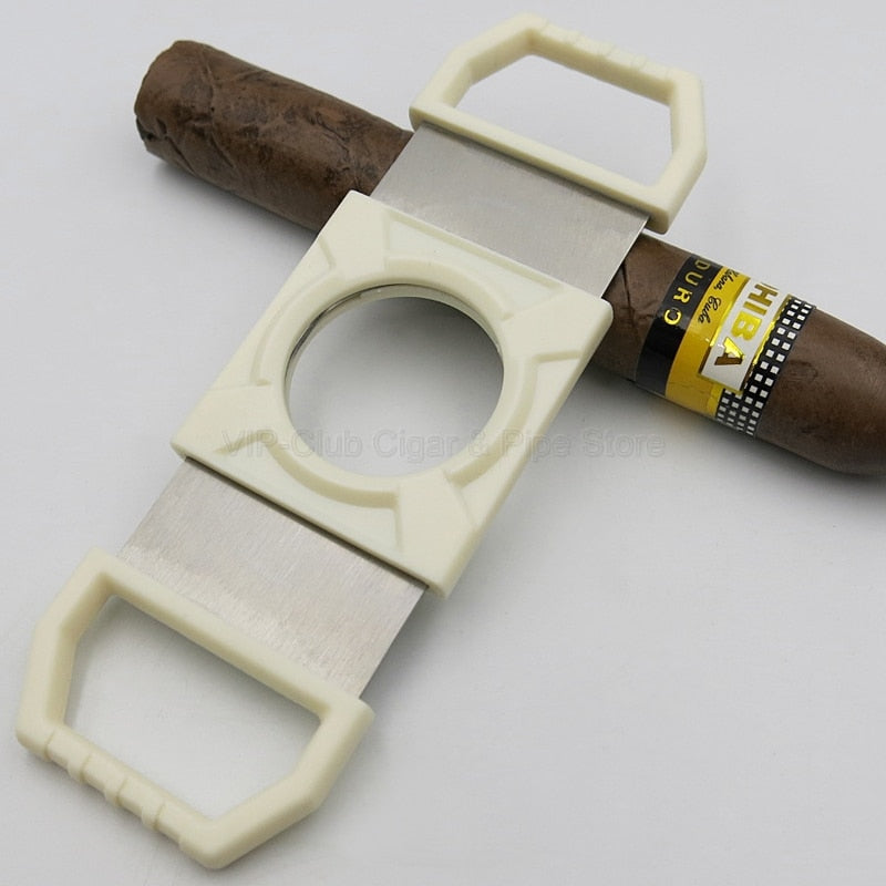 COHIBA Stainless Steel Black And White Cigar Cutters Big Ring Gauge Smooth Very Sharp Metal Blades.