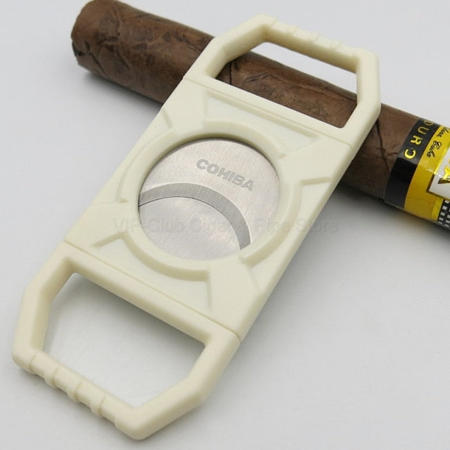 COHIBA Stainless Steel Black And White Cigar Cutters Big Ring Gauge Smooth Very Sharp Metal Blades.