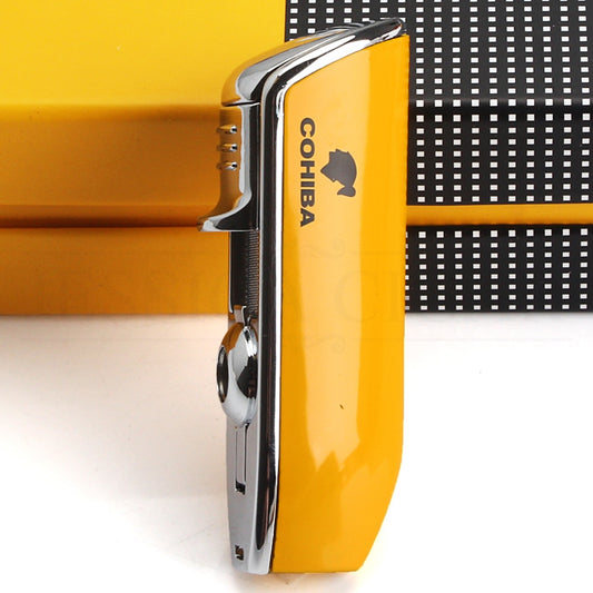 COHIBA Mini Pocket Cigar Lighter Metal Windproof 3 Jet Blue Flame Torch With Cigar Punch No Gift Box